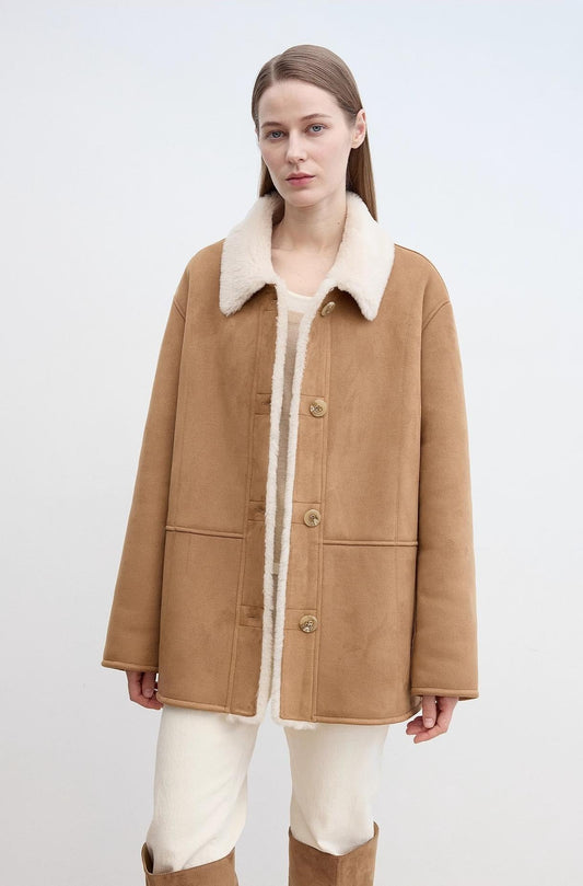 Vintage Manor High Quality Wool Contrast Lapel Reversible Shearling Jacket