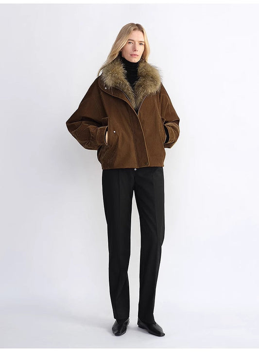 Loose Parka With Detachable Raccoon Fur Collar – Retro Chic Winter