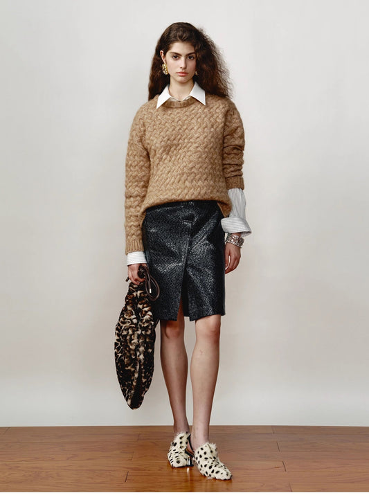 Classic Mohair Pullover Sweater With Textured Knit and Warmth