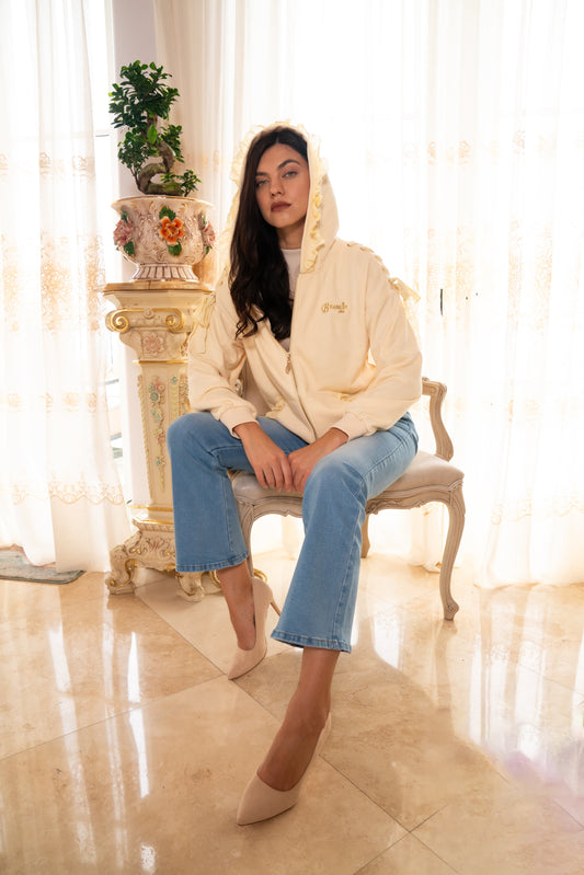 Brangio Vintage Lace-Trimmed Hooded Zip-Up Jacket