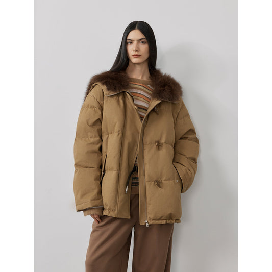 Fireladyfur Women's Down Parka – Luxe Fox Fur Navy Lapel
