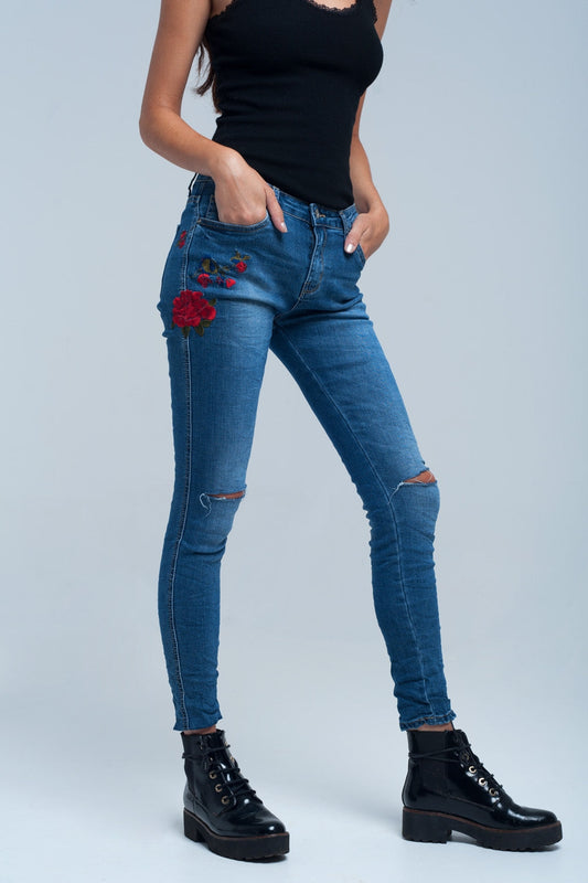 Geo-Embroidered Skinny Jeans – Sleek & Artistic Edge