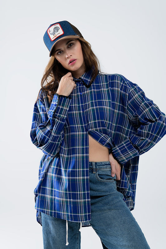 Blue Lumberjack Oversized Cotton Shirt