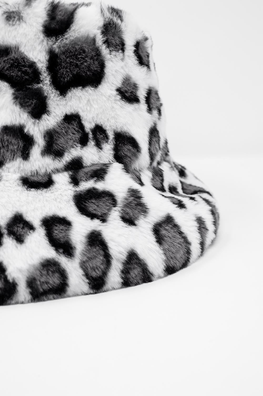 White Bucket Hat in Animal Print