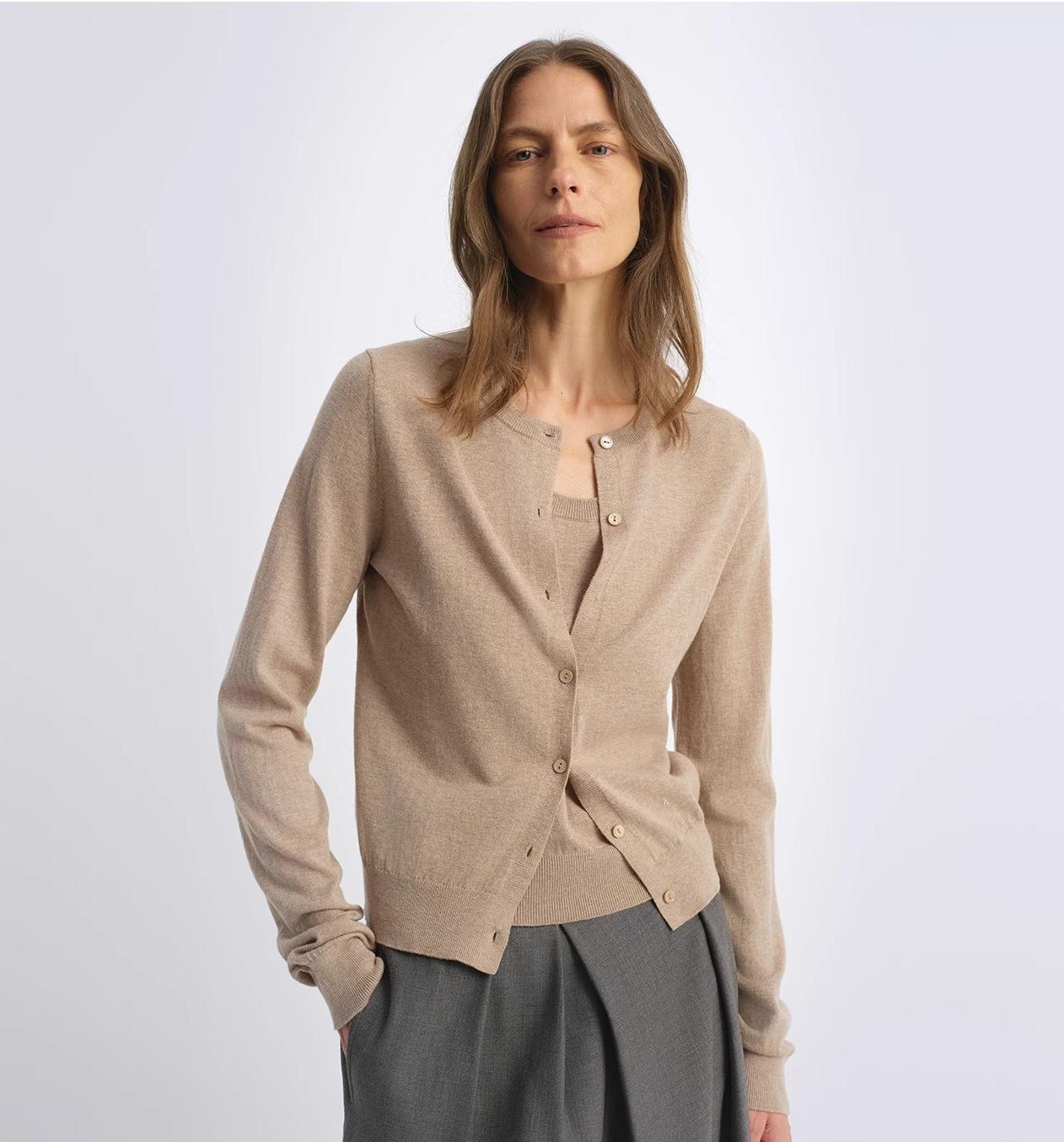 Multi-Color Wool Cotton Knit Cardigan & Base Layer Top