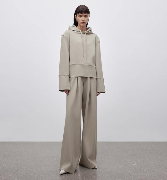 Autumn Winter Sports Set – Minimalist Hooded Sweatshirt & Straight-Leg Pants