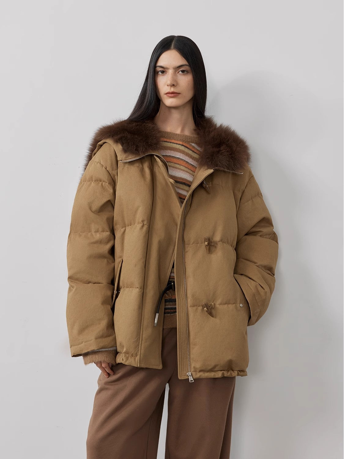 Fireladyfur Women's Down Parka – Luxe Fox Fur Navy Lapel