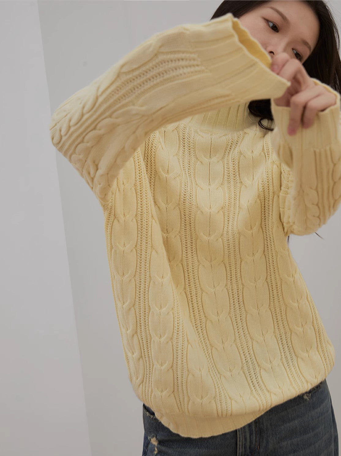 Merino Wool Twisted Oversized Turtleneck Sweater
