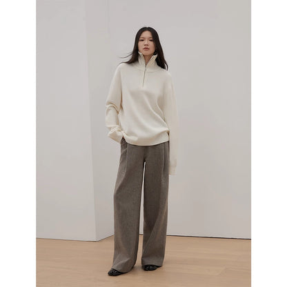 Merino Wool Lazy Loose Zipper Turtleneck Sweater
