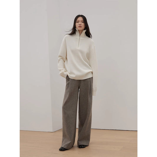 Merino Wool Lazy Loose Zipper Turtleneck Sweater