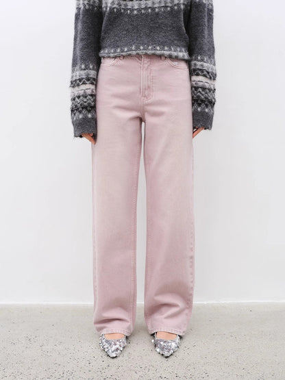 Fireladyfur Pink Vintage Straight Jeans – All-Match Casual Denim