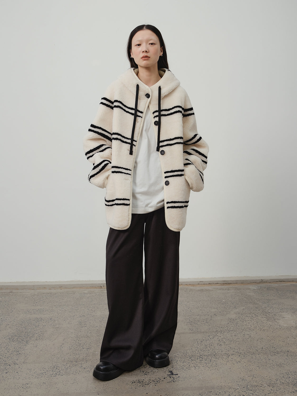 Fireladyfur Women's Lamb Wool Striped Jacket