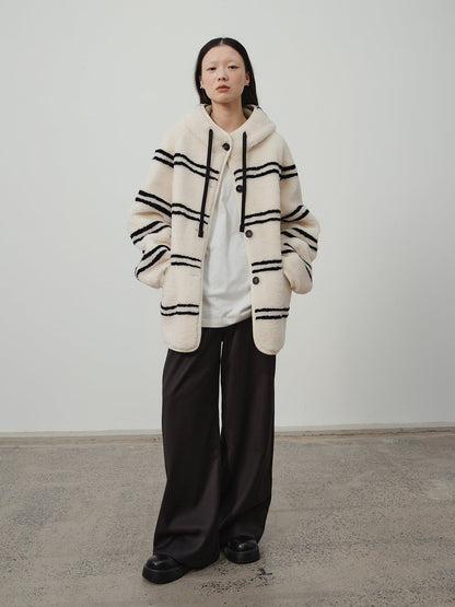 Fireladyfur Women's Lamb Wool Striped Jacket