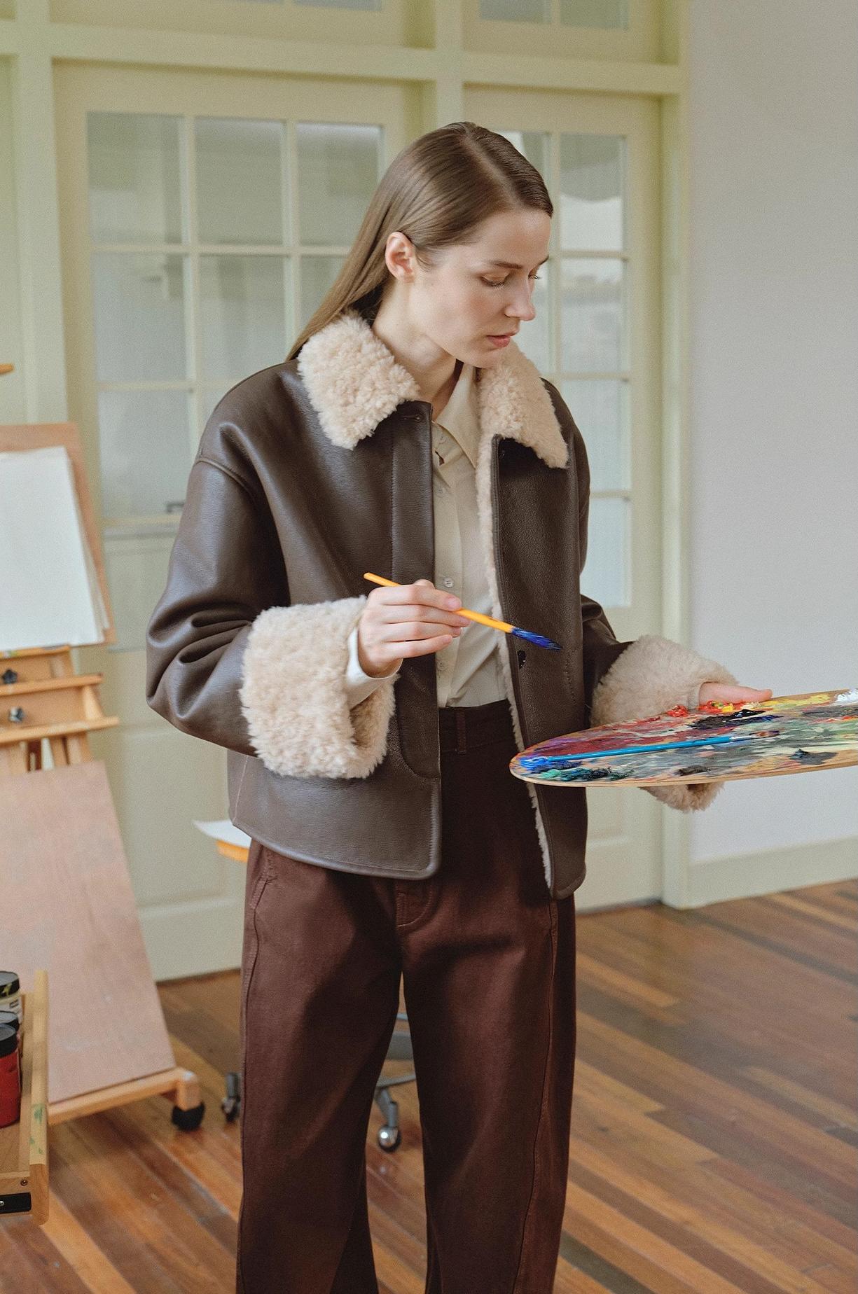 Furry Lapel Casual Straight Shorn Shearling Jacket