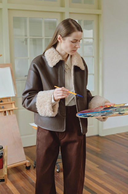 Furry Lapel Casual Straight Shorn Shearling Jacket