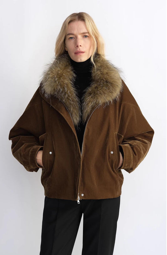 Loose Parka With Detachable Raccoon Fur Collar – Retro Chic Winter