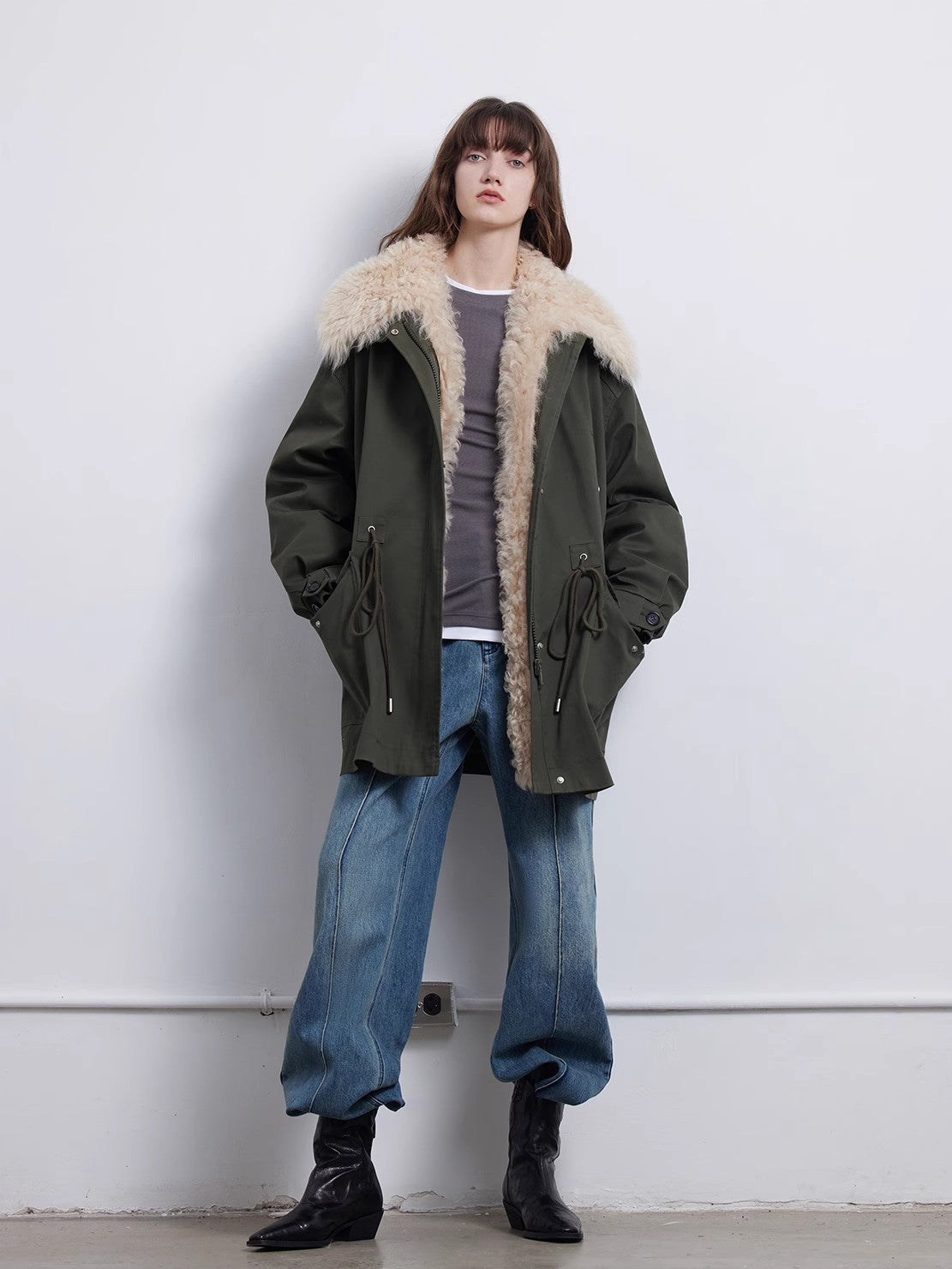 Fireladyfur Women's Removable Mid-Length Down Jacket