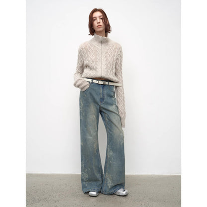 Retro Printed Layered Bootcut Jeans – Vintage Street Chic