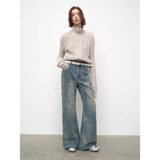 Retro Printed Layered Bootcut Jeans – Vintage Street Chic