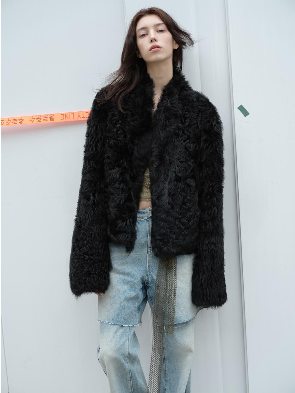 Fireladyfur Women's Reversible Standing Collar Tuscan Sheepskin Coat