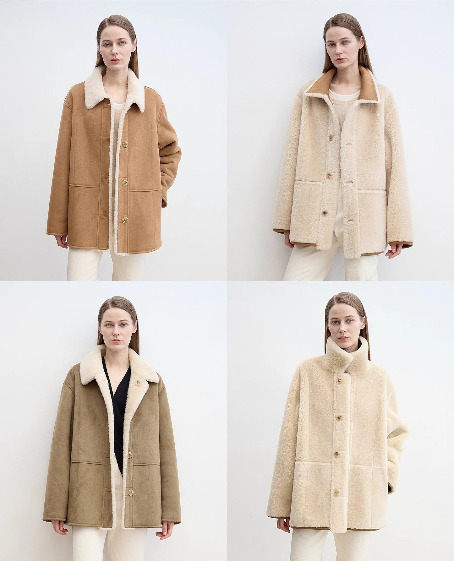 Vintage Manor High Quality Wool Contrast Lapel Reversible  Shearling Jacket
