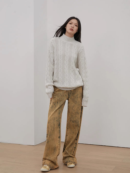 Merino Wool Twisted Oversized Turtleneck Sweater