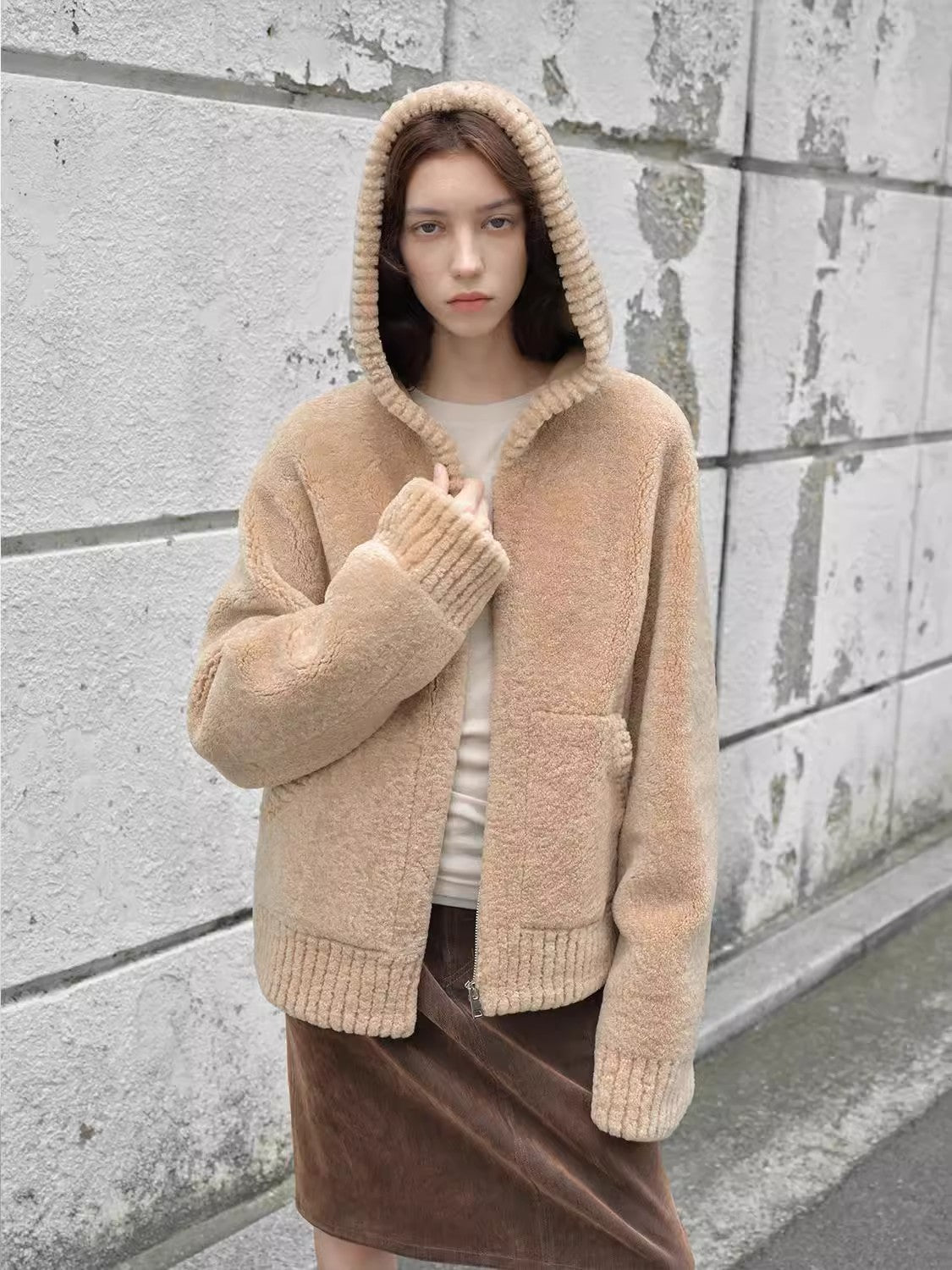 Fireladyfur Women's Hooded Merino Sheepskin Jacket