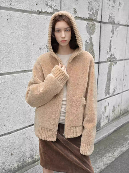 Fireladyfur Women's Hooded Merino Sheepskin Jacket
