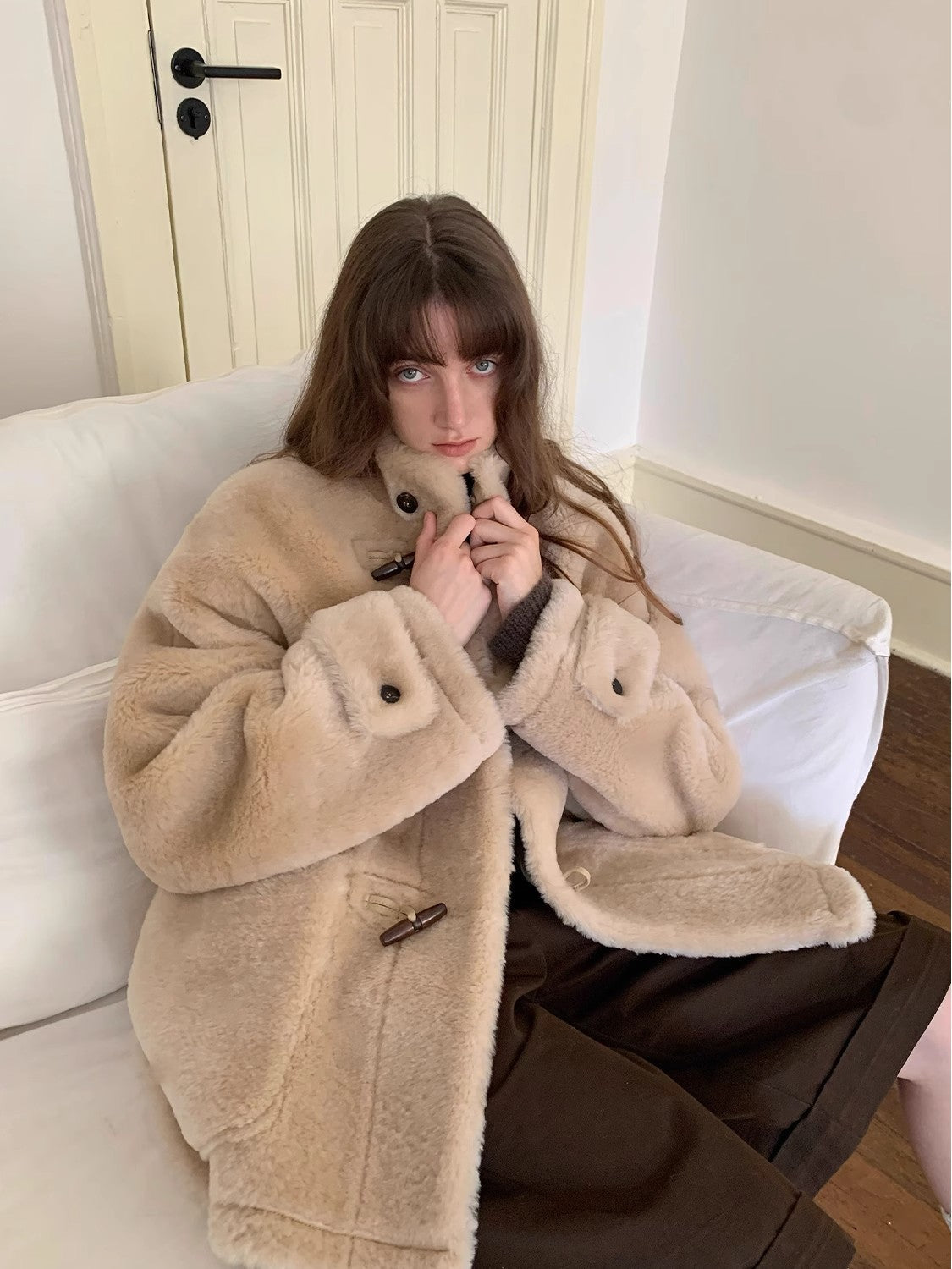 Fireladyfur Long Sheepskin Jacket With Stand Collar