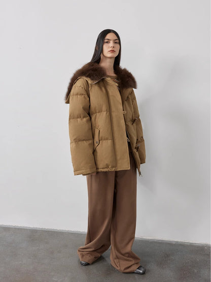 Fireladyfur Women's Down Parka – Luxe Fox Fur Navy Lapel