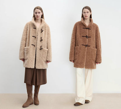 Curly Shearling Coat Velvet Stick Button Stand Collar Jacket