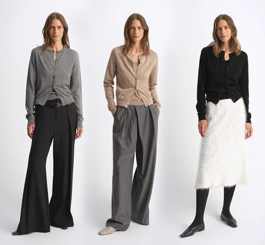 Multi-Color Wool Cotton Knit Cardigan & Base Layer Top