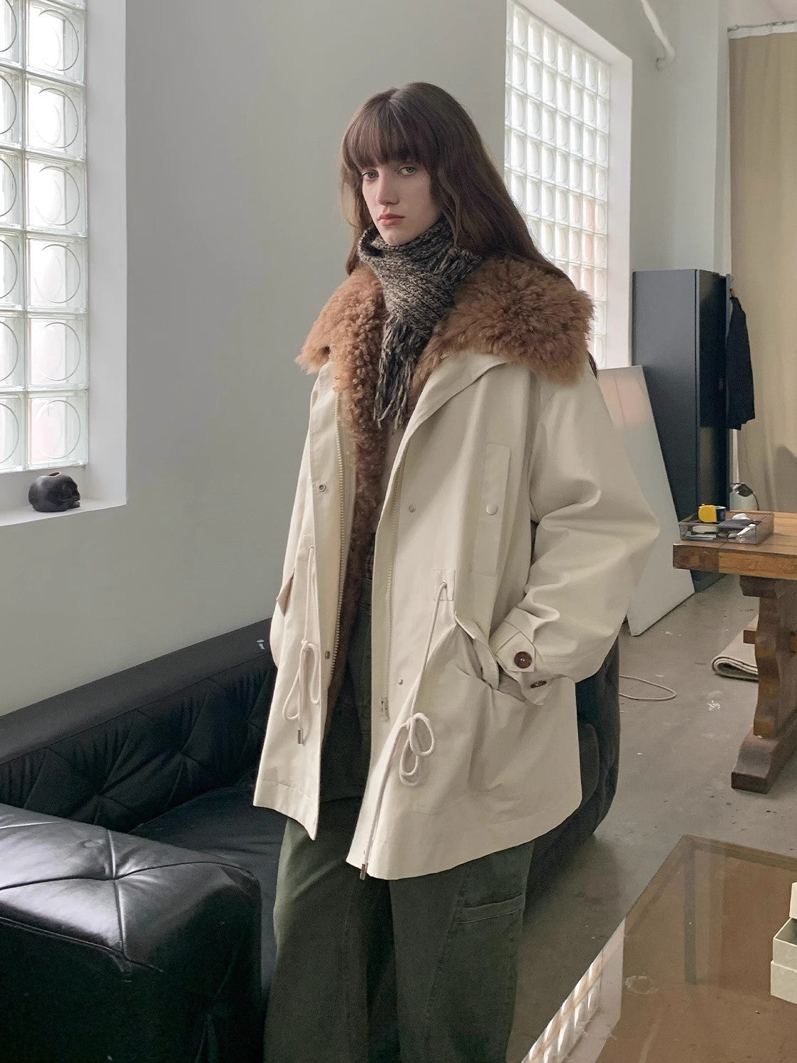 Fireladyfur Women's Removable Mid-Length Down Jacket