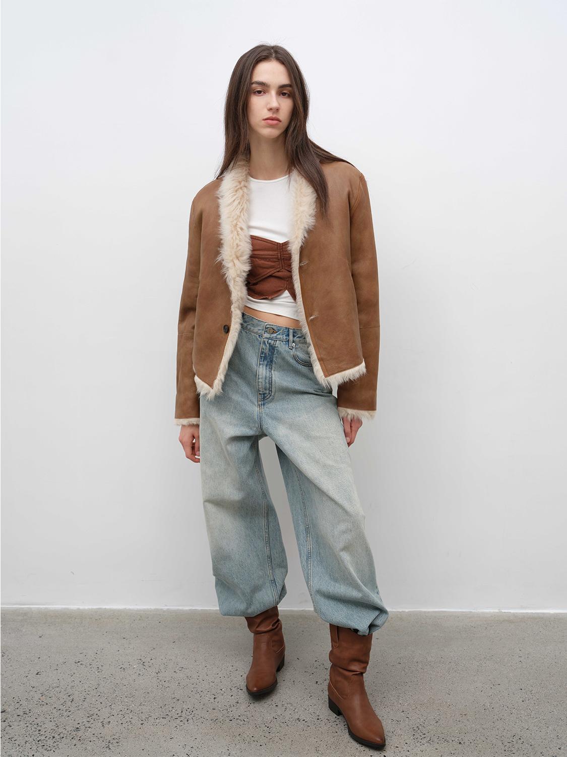 Fireladyfur Women's Reversible Standing Collar Tuscan Sheepskin Coat