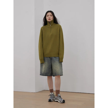 Merino Wool Lazy Loose Zipper Turtleneck Sweater