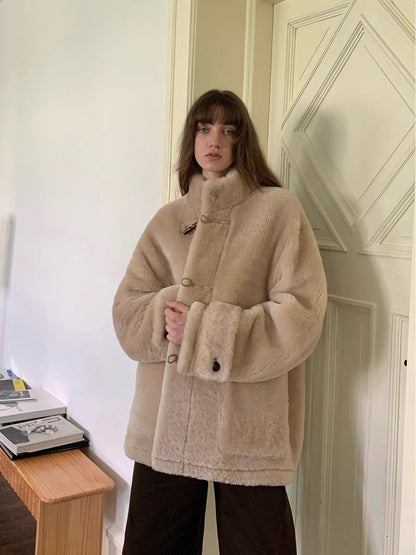 Fireladyfur Long Sheepskin Jacket With Stand Collar