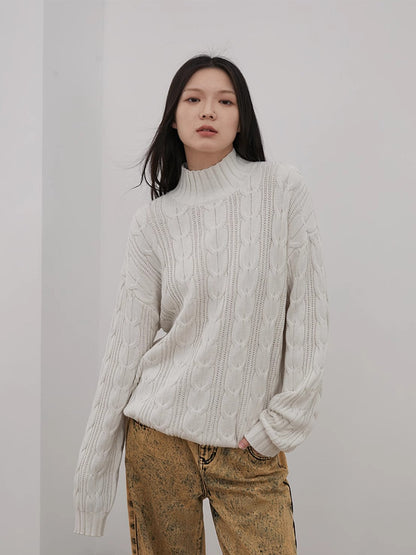 Merino Wool Twisted Oversized Turtleneck Sweater