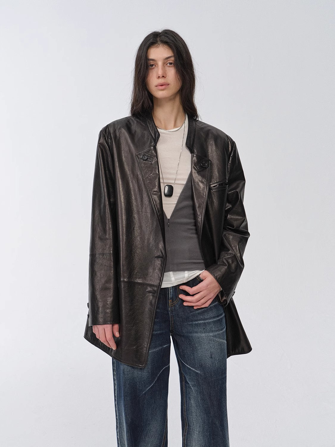 Vintage Nubuck Goatskin Leather Mid-Length Suit Jacket – Retro Heritage Meets Modern Elegance