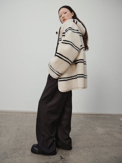 Fireladyfur Women's Lamb Wool Striped Jacket