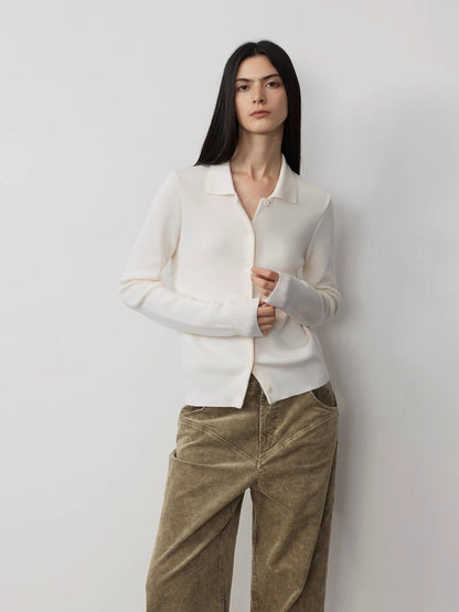 Merino Wool Knit Set – Polo Cardigan & Straight-Leg Pants