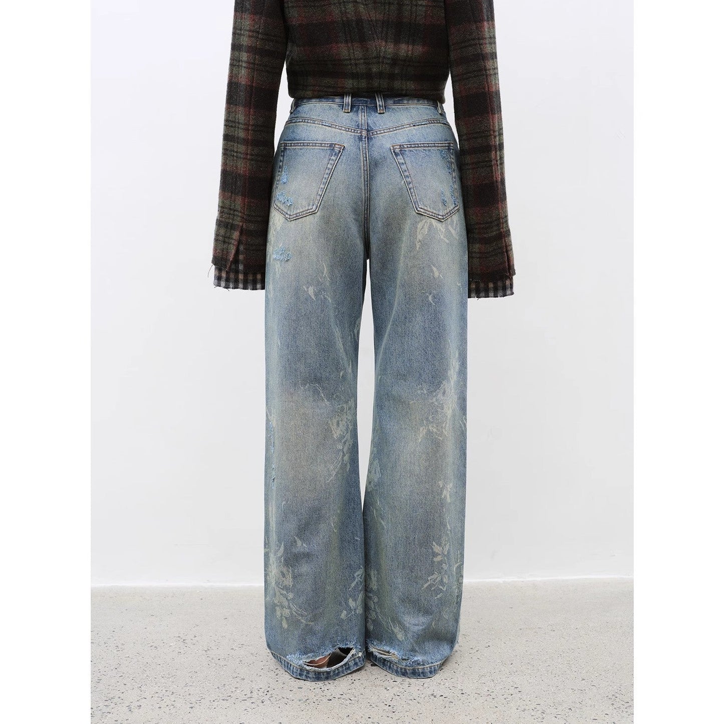 Retro Printed Layered Bootcut Jeans – Vintage Street Chic