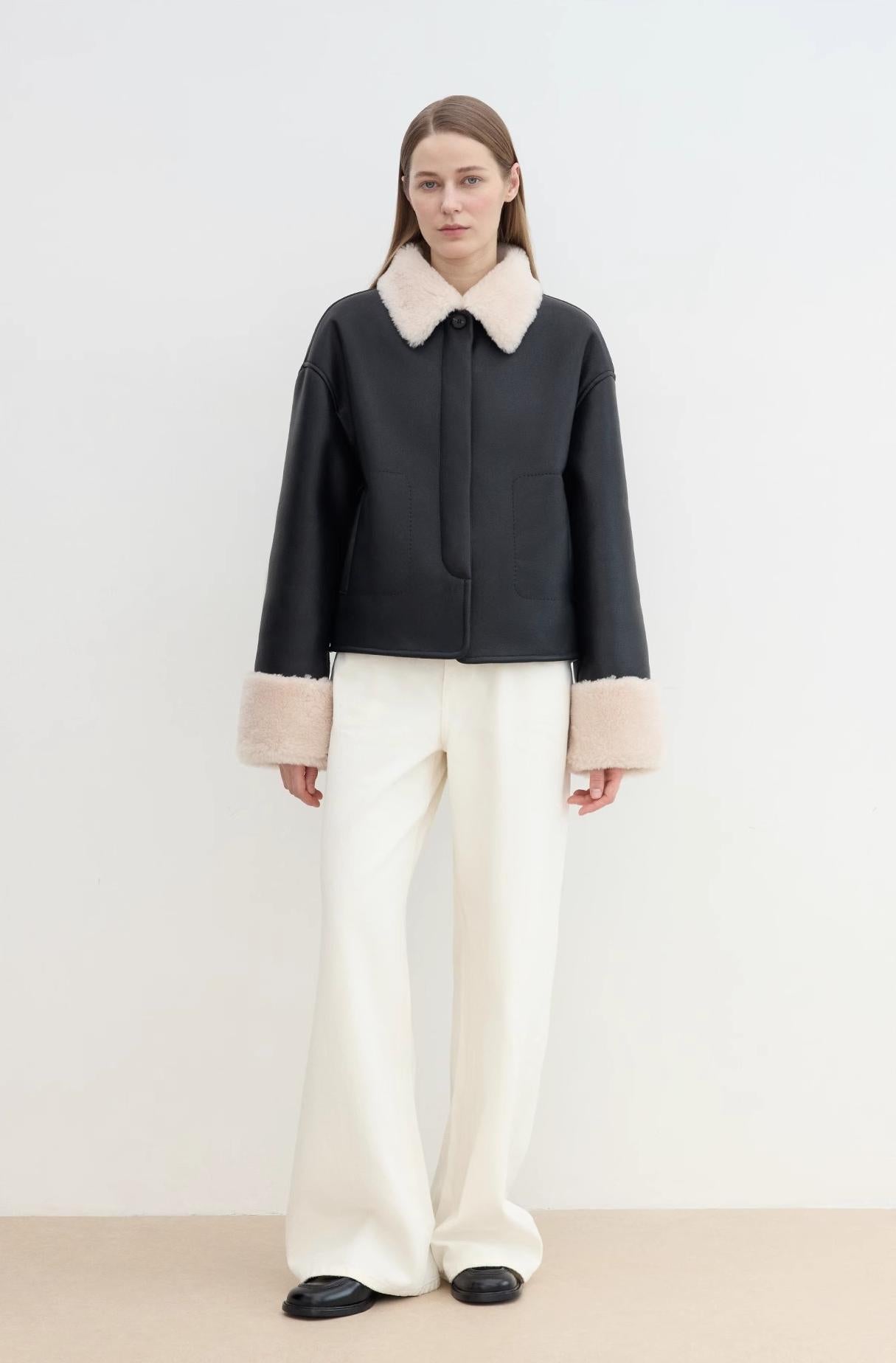 Furry Lapel Casual Straight Shorn Shearling Jacket