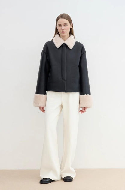 Furry Lapel Casual Straight Shorn Shearling Jacket