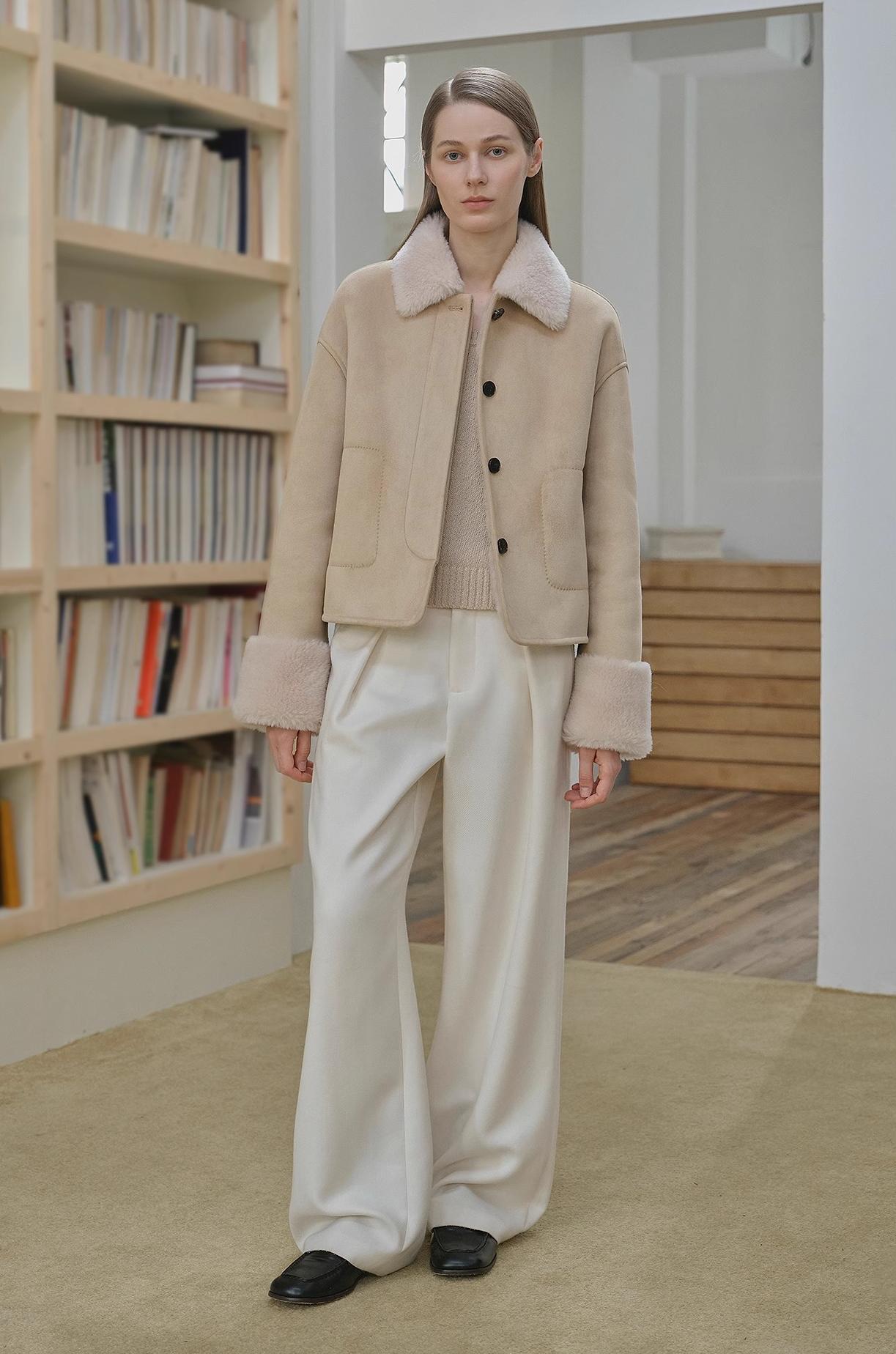 Fireladyfur Women's Casual Shearling Jacket With Furry Lapel