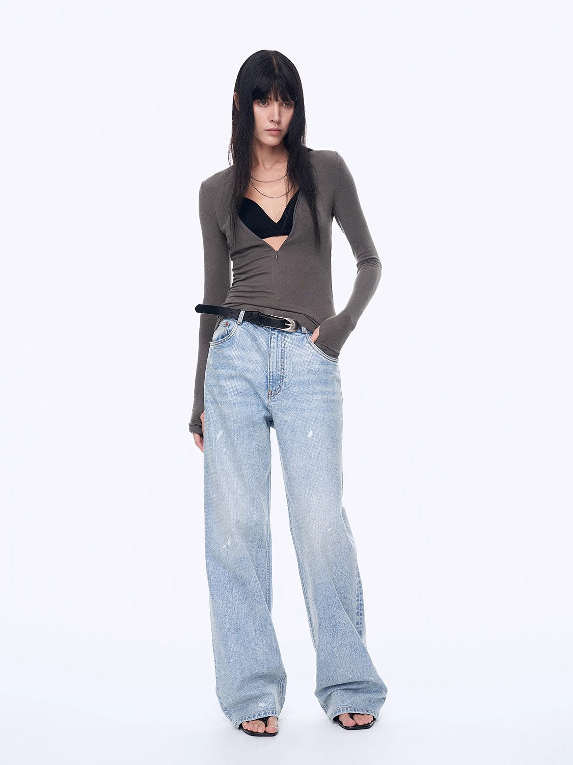 Distressed Dirty-Dyed Tencel Cotton Jeans – Vintage Glam Streetwear