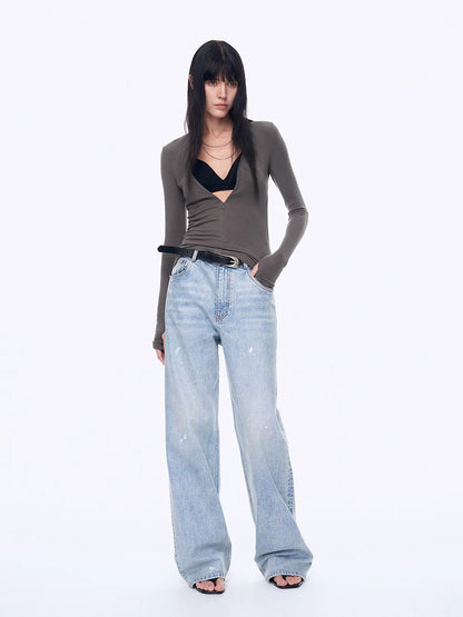 Distressed Dirty-Dyed Tencel Cotton Jeans – Vintage Glam Streetwear