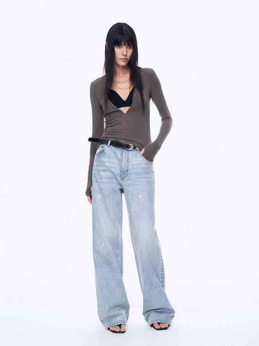 Distressed Dirty-Dyed Tencel Cotton Jeans – Vintage Glam Streetwear