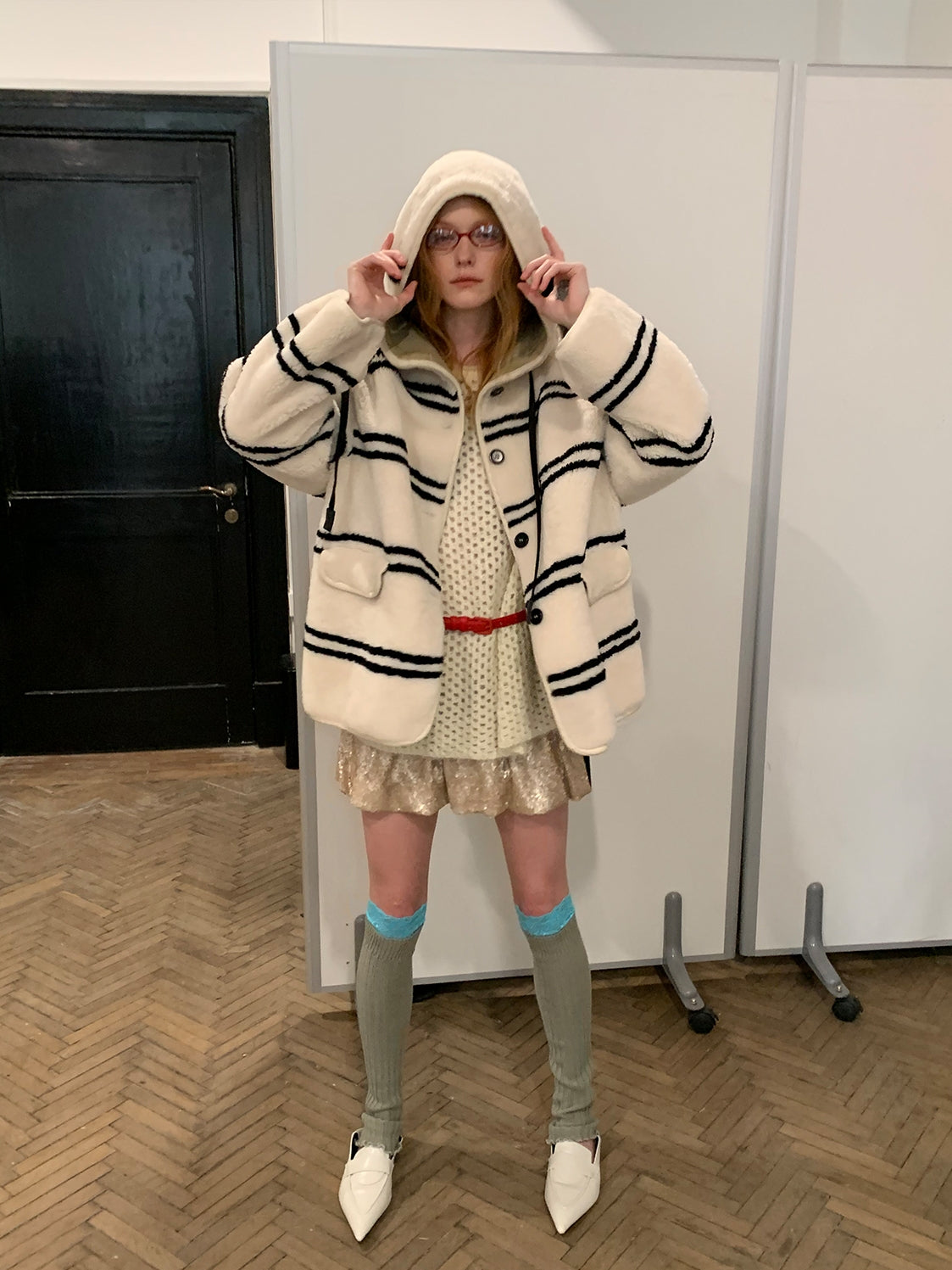 Fireladyfur Women's Lamb Wool Striped Jacket