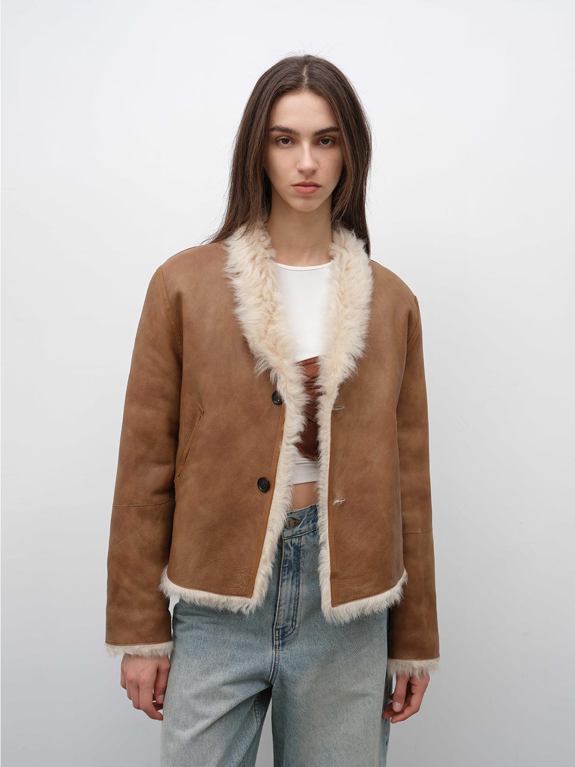 Fireladyfur Women's Reversible Standing Collar Tuscan Sheepskin Coat