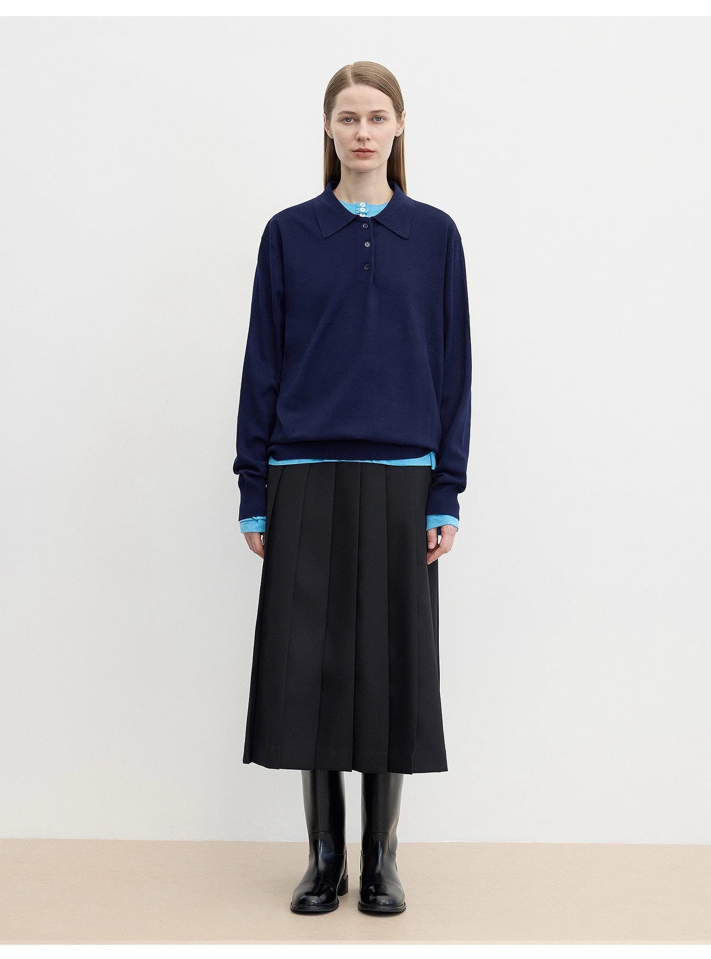 "Library Diary" Machine Washable Wool Polo Neck Top